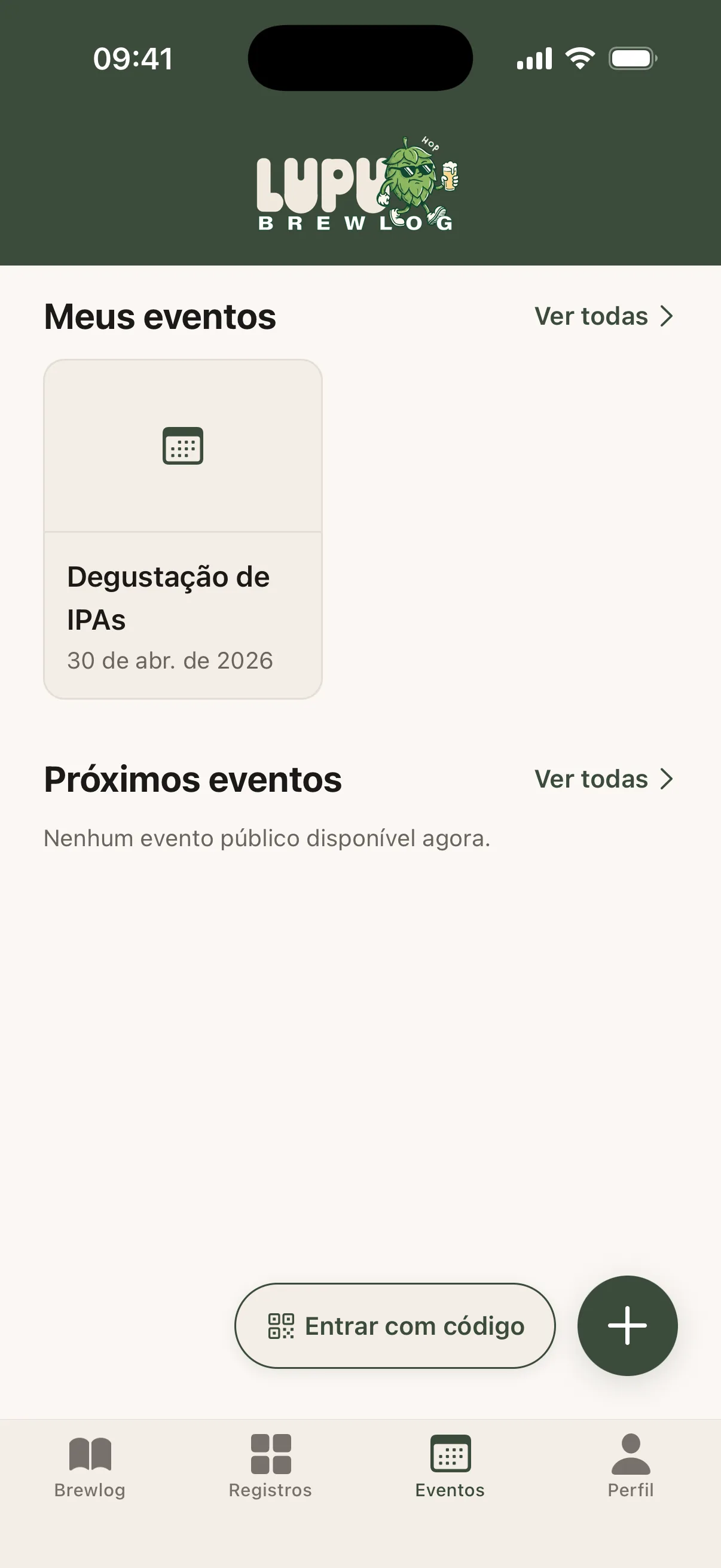 Lista de eventos no Lupu
