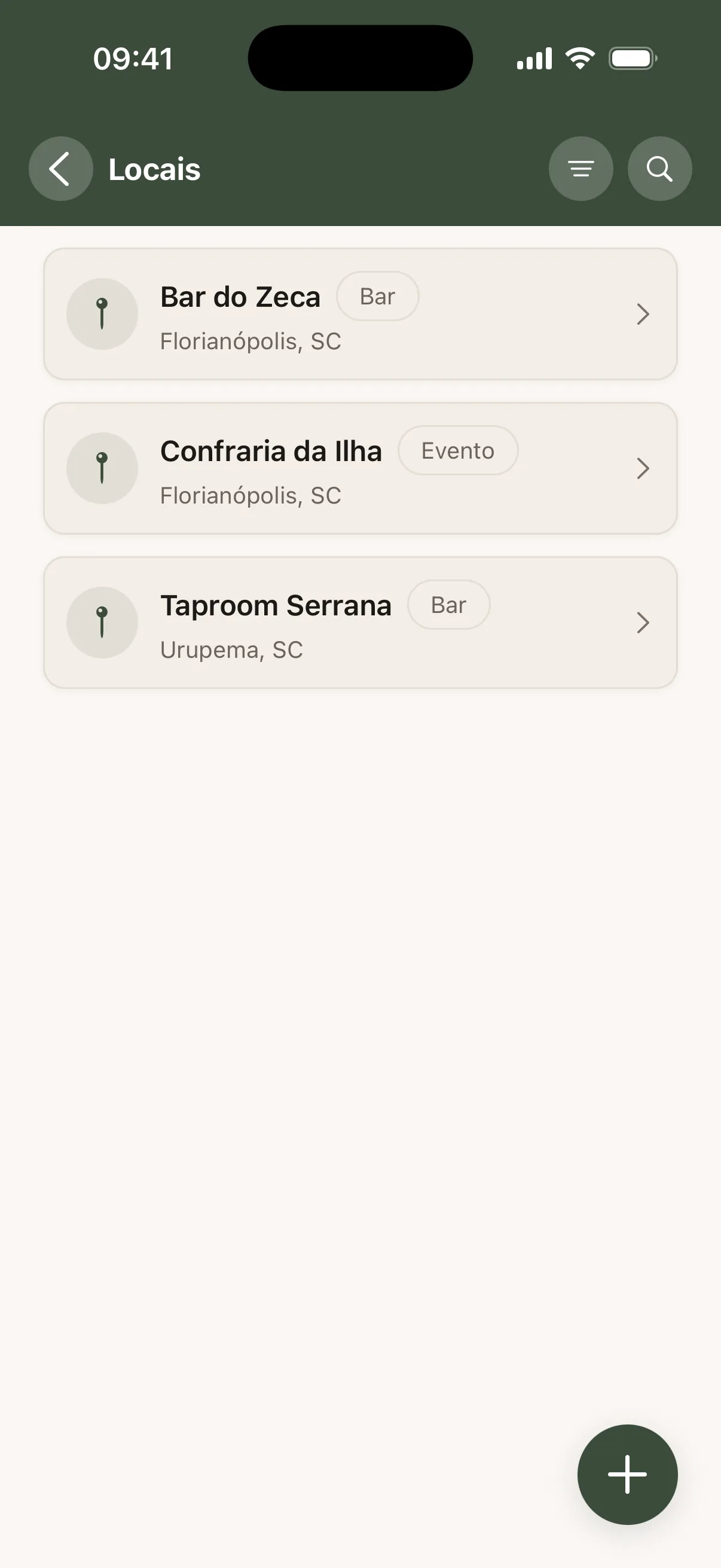 Lugares e bares salvos no Lupu